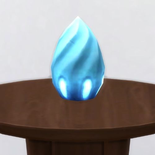 A screenshot from The Sims 4 showing a brown circle table with a confident bean