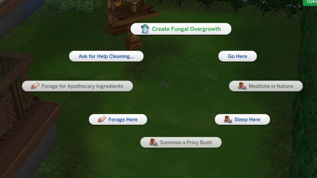 A screenshot from the sims 4 showing how a mold ghost can create mushrooms on grass 