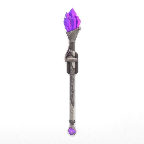A screenshot from The Sims 4 showing a white background with a magic broom made of metal with a crystal at the top