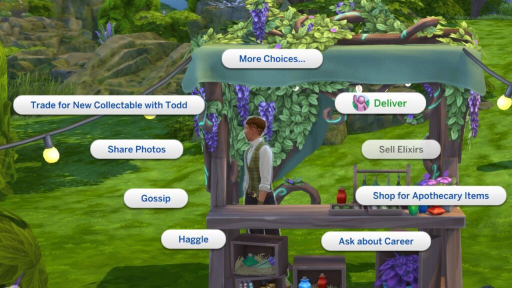 A screenshot from The Sims 4 showing how to deliver an item to Todd 