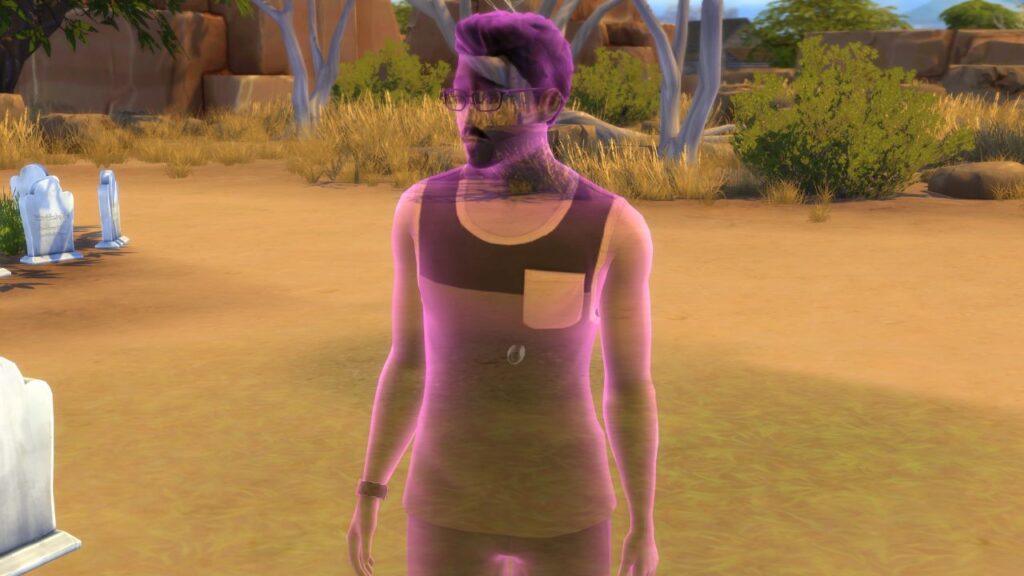A screenshot from The Sims 4 showing a ghost from drowning 