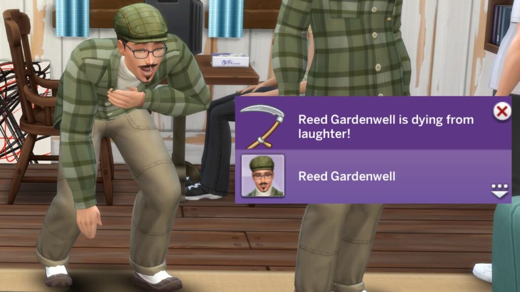 A screenshot from The Sims 4 showing a sim dying from a fairy emotional overload