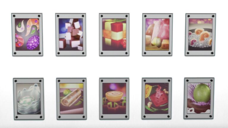A screenshot from The Sims 4 showing the experimental food prints collection
