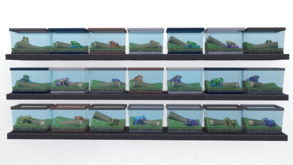 A screenshot from The Sims 4 showing the complete frog collection