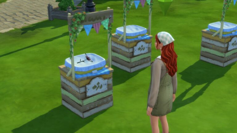 A screenshot from The Sims 4 showing a sim standing with their entry for the garden competition