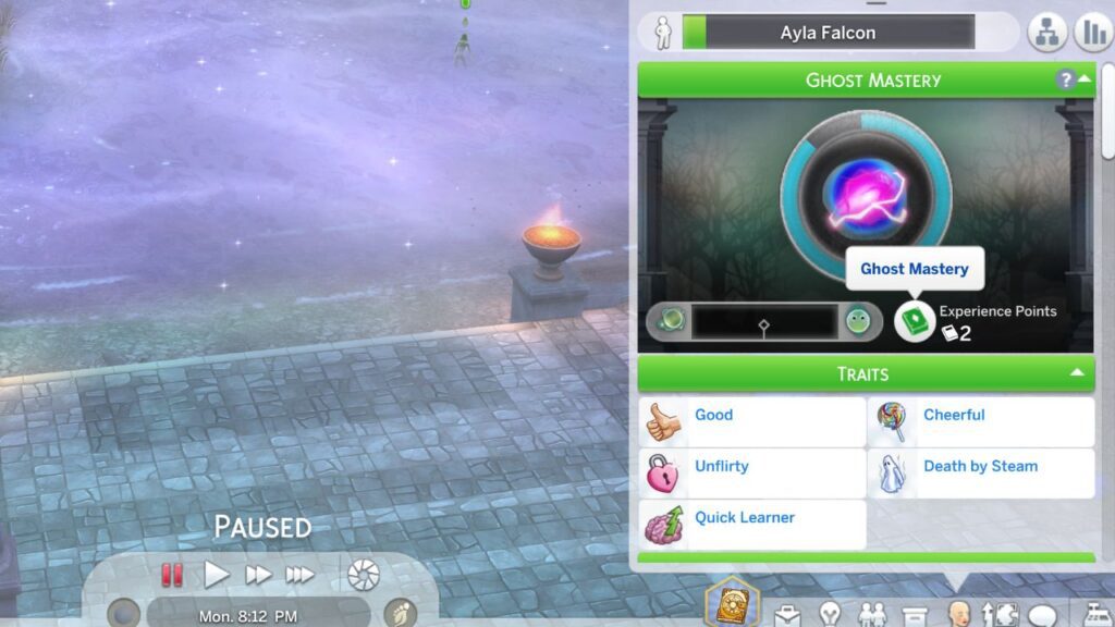 A screenshot from The Sims 4 showing how to get ghost mastery perks 