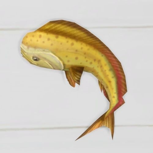 A screenshot from The Sims 4 showing a white floor with a golden mahi mahi
