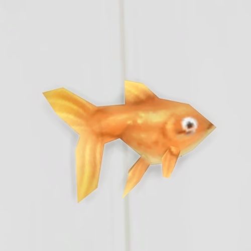 A screenshot from The Sims 4 showing a white floor with a goldfish