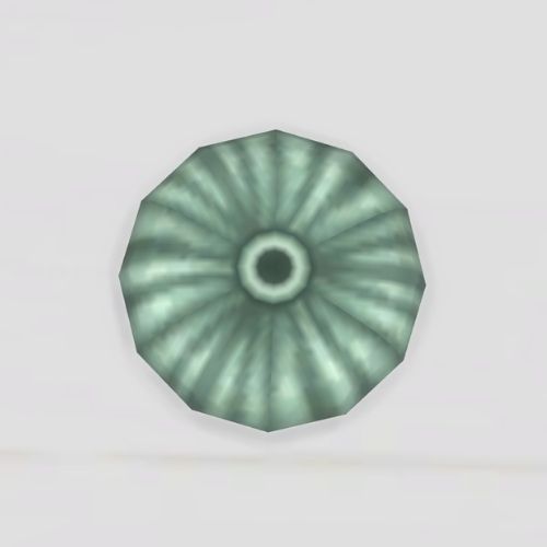 A screenshot from The Sims 4 showing a grey background and a a green sea urchin shell 