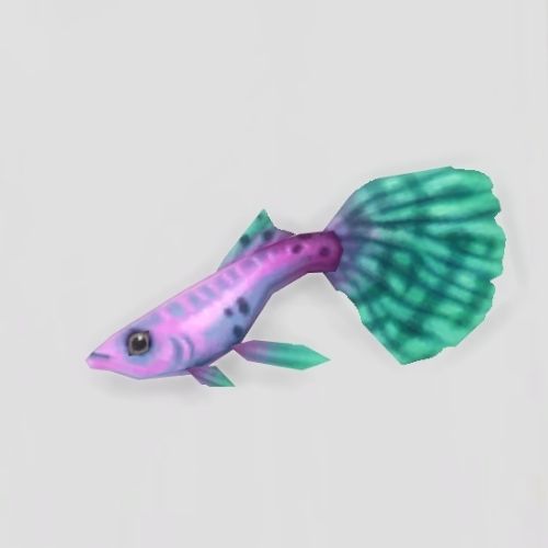A screenshot from The Sims 4 showing a white floor with a guppy fish