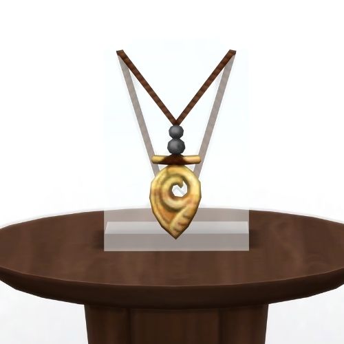 A screenshot from The Sims 4 showing a brown table with The Heart of Sulani in beige