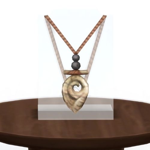 A screenshot from The Sims 4 showing a brown table with The Heart of Sulani in speckled beige 