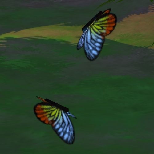 A screenshot from The Sims 4 showing two jezebel butterflies