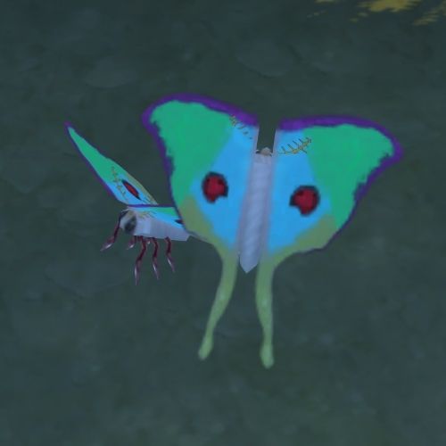 A screenshot from The Sims 4 showing two Luna moths flying