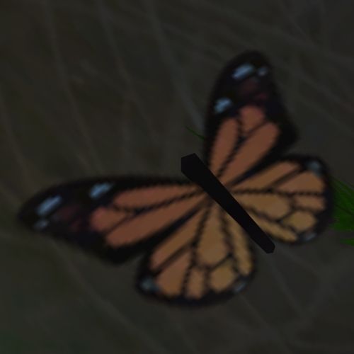 A screenshot from The Sims 4 showing a monarch butterfly