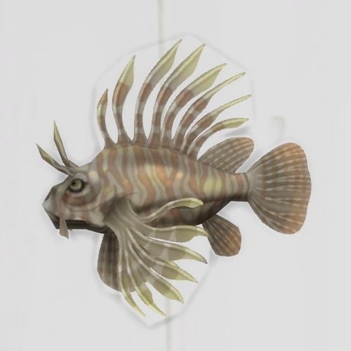 A screenshot from The Sims 4 showing a white floor with a mountain lionfish