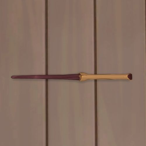 A screenshot from The Sims 4 showing a wooden floor with a natural wood wand carved on the floor