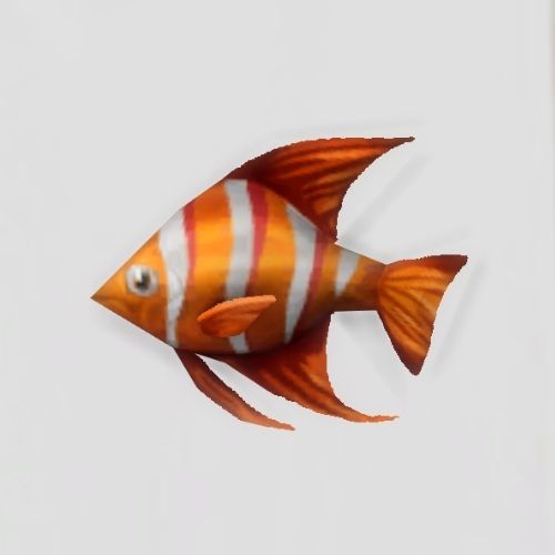 A screenshot from The Sims 4 showing a white floor with a neon angelfish