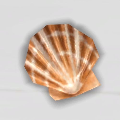A screenshot from The Sims 4 showing a grey background and an orange scallop on top  