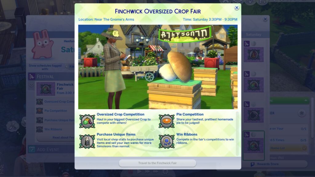 A screenshot from The Sims 4 showing the information page for the oversized crop fair