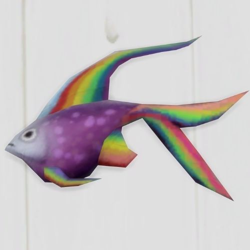 A screenshot from The Sims 4 showing a white floor with a rainbowfish