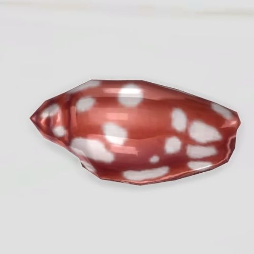 A screenshot from The Sims 4 showing a grey background and a red spotted conch shell 