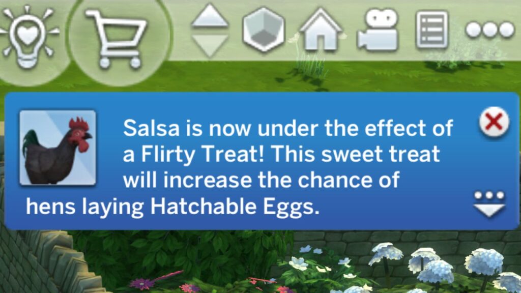 A screenshot from The Sims 4 showing the effects of a rooster hatching eggs