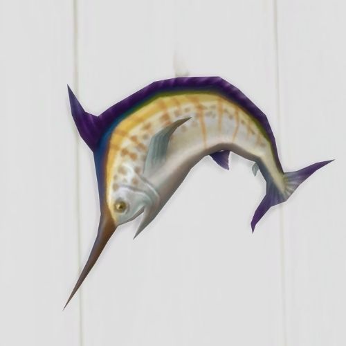 A screenshot from The Sims 4 showing a white floor with a royal sabrefish