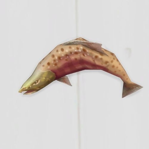 A screenshot from The Sims 4 showing a white floor with a salmon fish