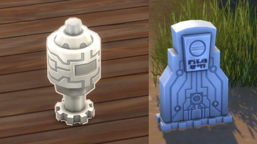 A screenshot from The Sims 4 showing the servo urn and tombstone 
