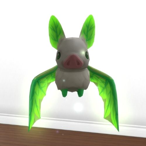 A screenshot from The Sims 4 showing a flying pig with leaf wings