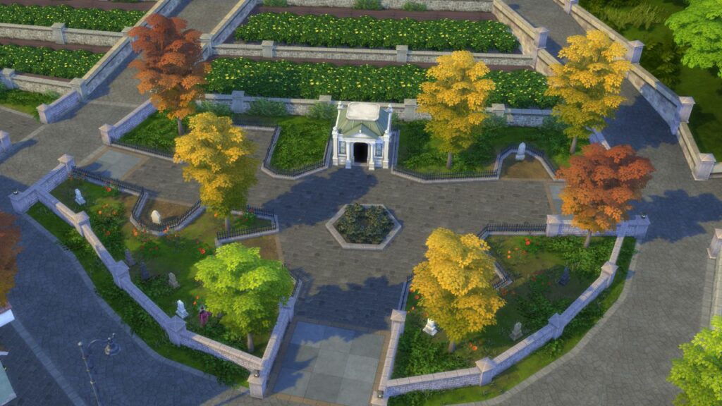 A screenshot from The Sims 4 showing the specter graves in crow's crossing 