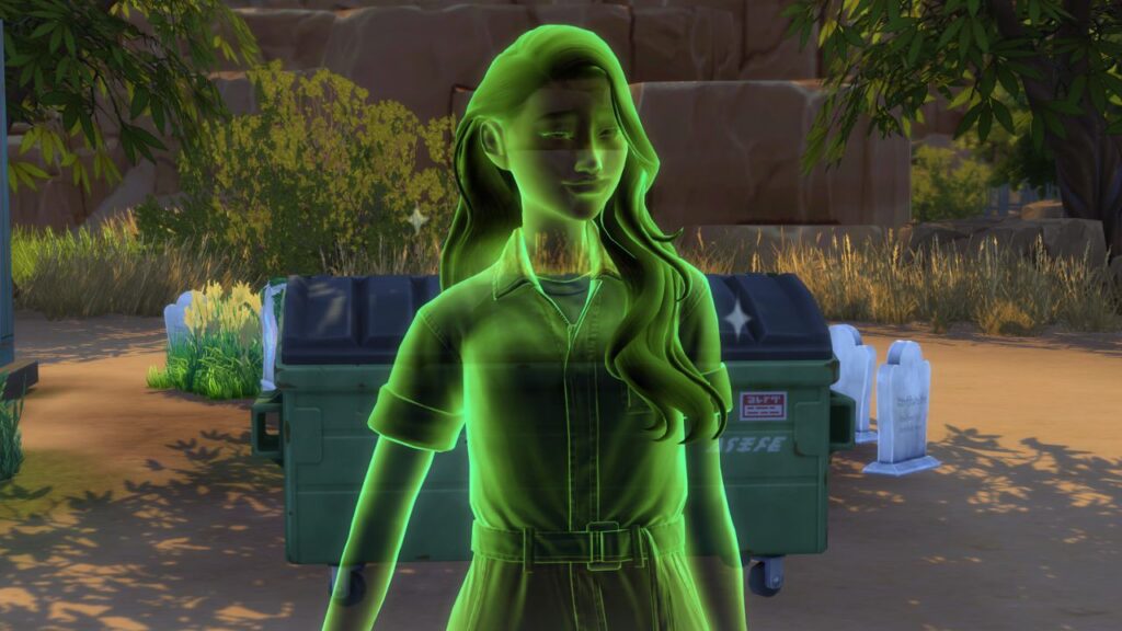 A screenshot from The Sims 4 showing a spellcaster overload ghost 