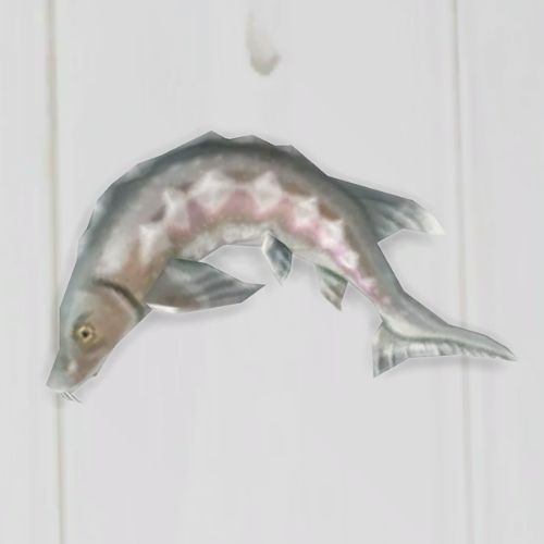 A screenshot from The Sims 4 showing a white floor with a sturgeon