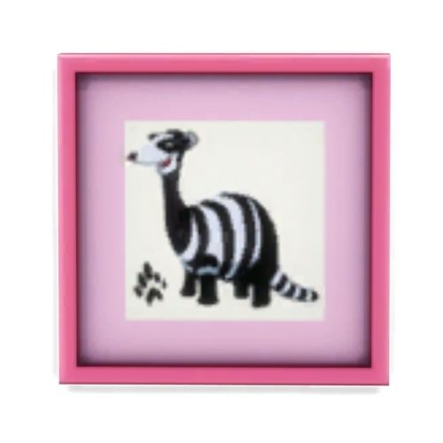 A screenshot from The Sims 4 showing a pink framed photo of an animal with black and white stripes