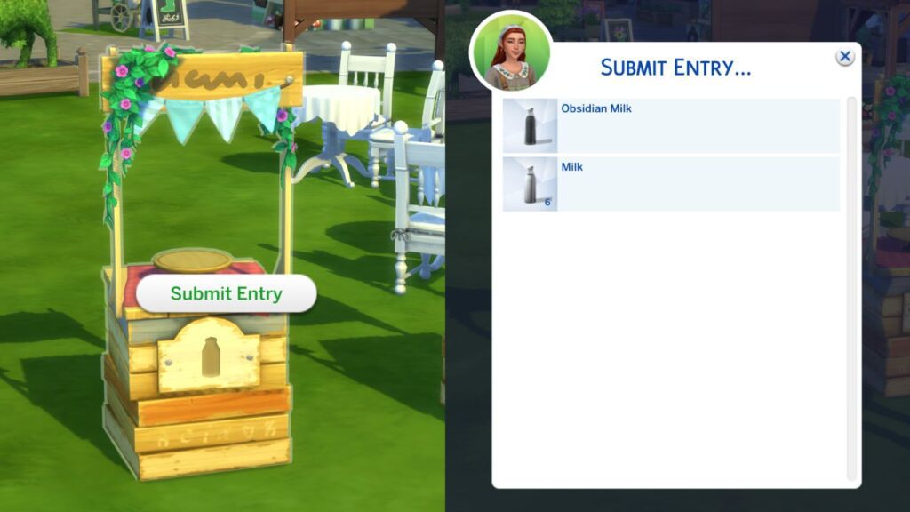 A screenshot from The Sims 4 showing how to enter a fair competition
