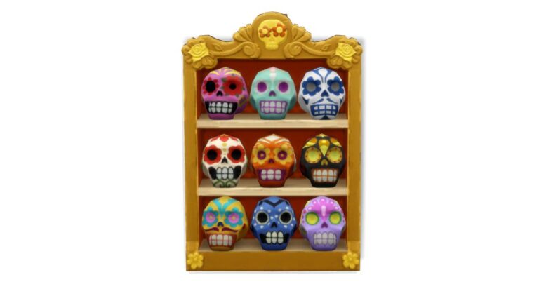A screenshot from The Sims 4 showing the sugar skulls collection complete