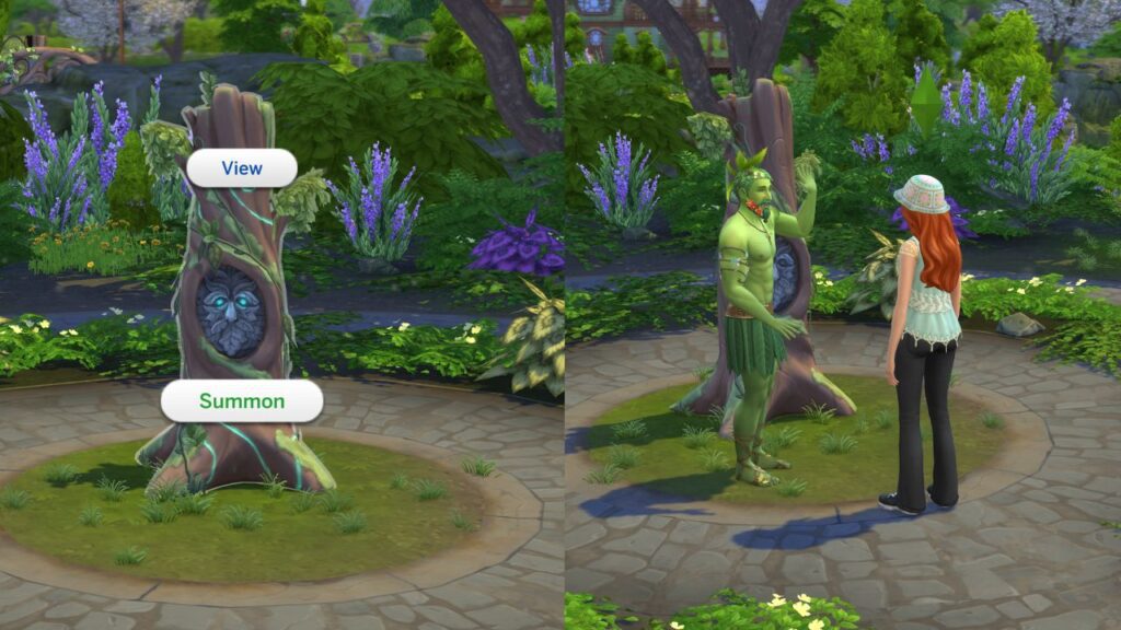 A screenshot from The Sims 4 showing how to summon spruce almighty