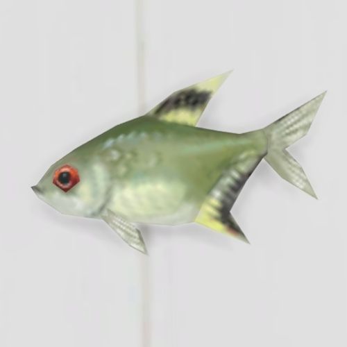 A screenshot from The Sims 4 showing a white floor with a tetra fish