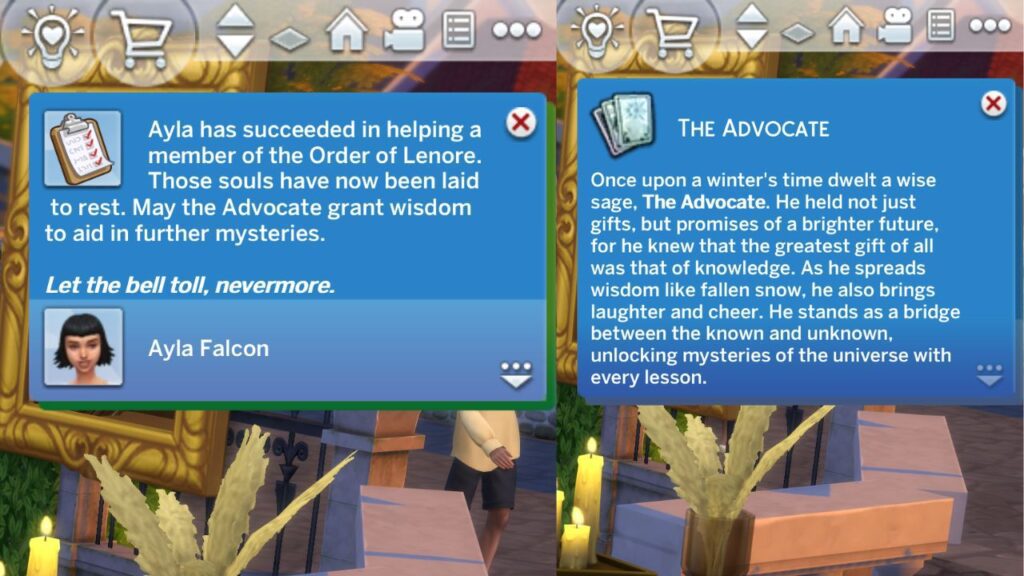 A screenshot from The Sims 4 showing the reward for completing the macabre mysteries favor