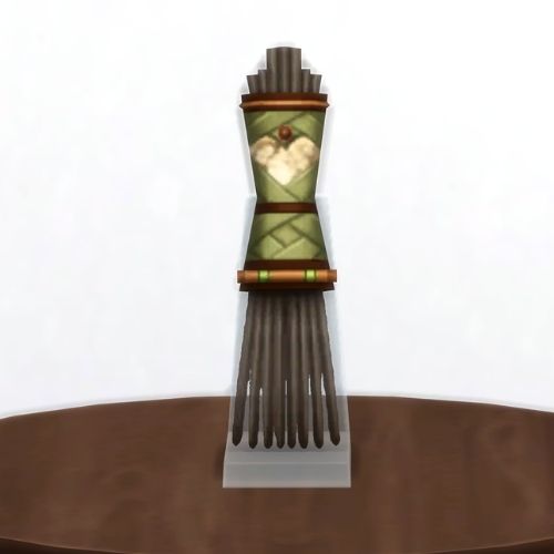 A screenshot from The Sims 4 showing a brown table with The Fingers of Sulani in brown 