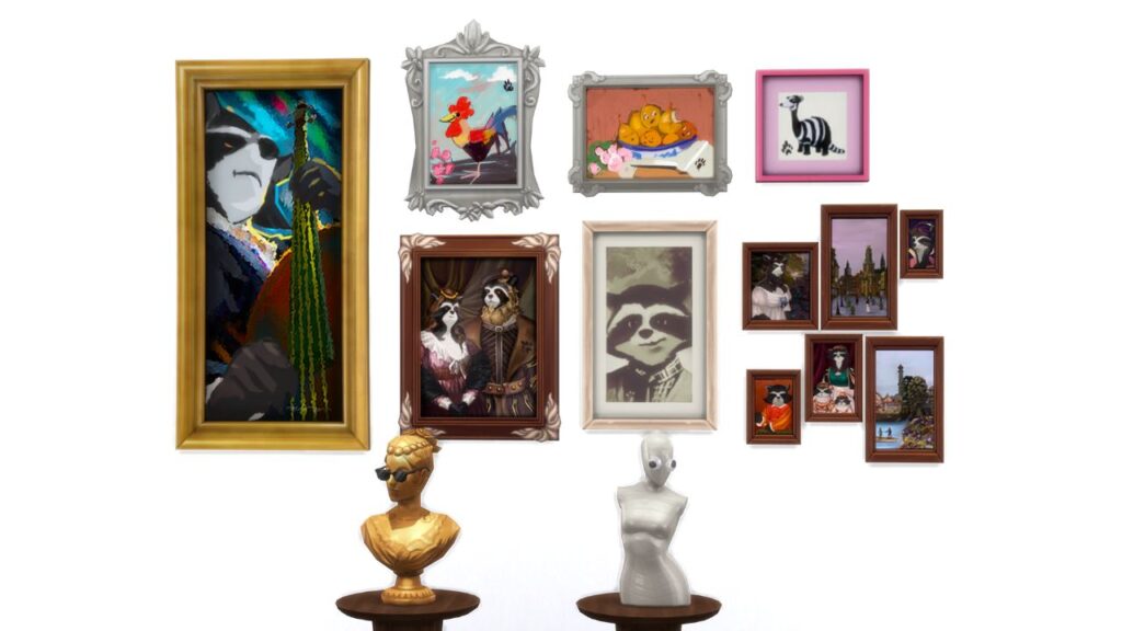 A screenshot from The Sims 4 showing the trashley certified art collection