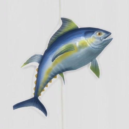 A screenshot from The Sims 4 showing a white floor with a tuna fish