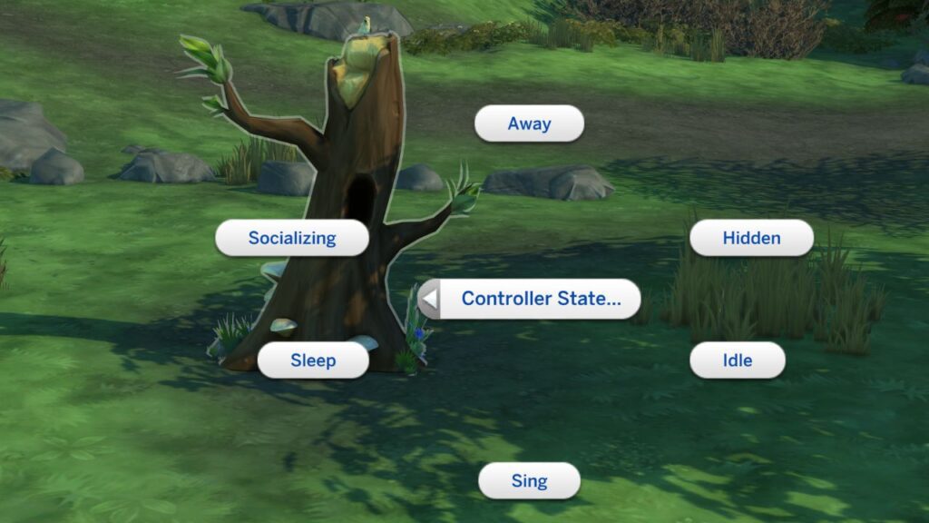 A screenshot from The Sims 4 showing how to control what wild birds are doing 