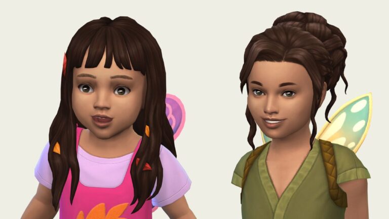 A screenshot from The Sims 4 showing a child fairy and a toddler fairy