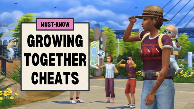 This image has a set of boxes on the left side with text that says "Must know growing together cheats" and on the right side is a family going for a walk together