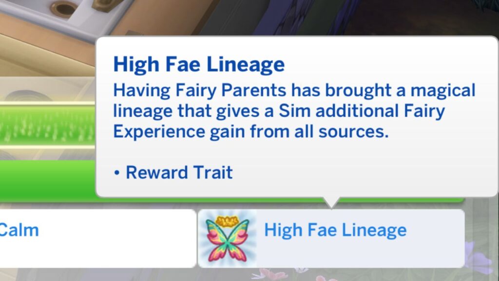 A screenshot from The Sims 4 showing the high fae lineage trait 