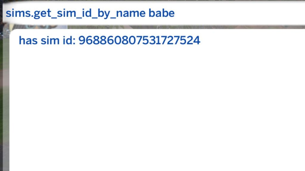 A screenshot from The Sims 4 showing a horse's sim ID