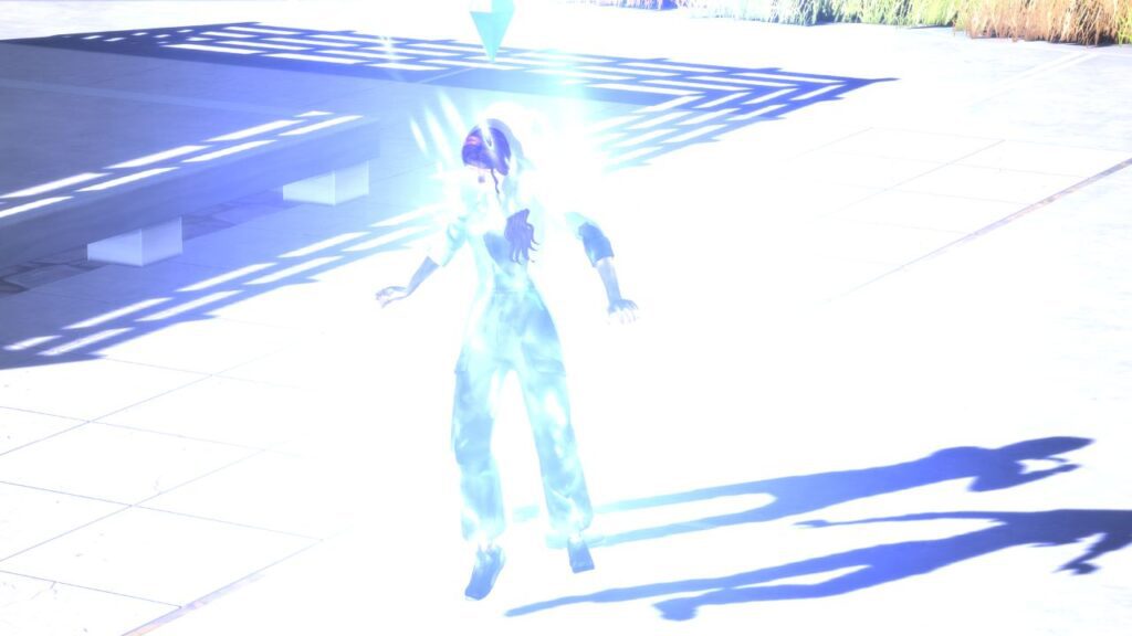 A screenshot from The Sims 4 showing a sim getting struck by lightning 