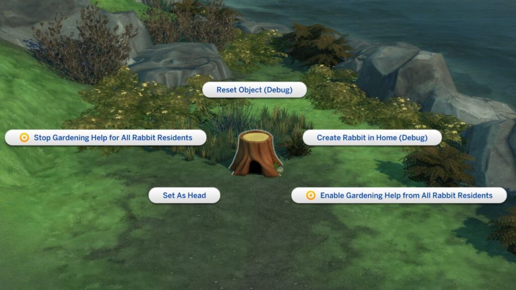 A screenshot from The Sims 4 showing wild rabbit cheats 